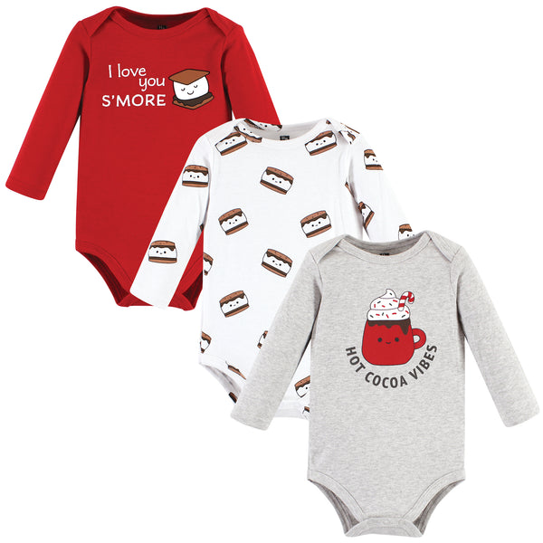 Hudson Baby Cotton Long-Sleeve Bodysuits, Hot Cocoa Vibes 3-Pack