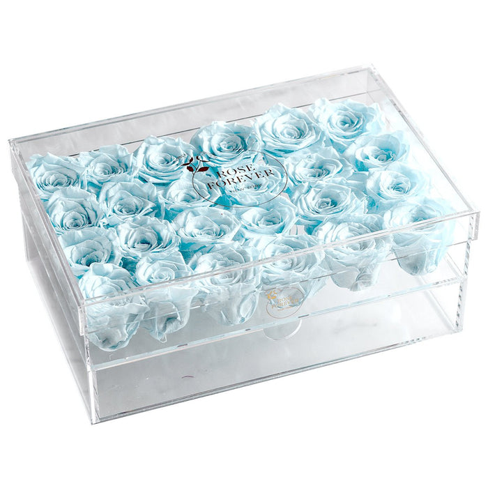 Rose Forever 24 Baby Blue Roses - Rectangular Crystal Box