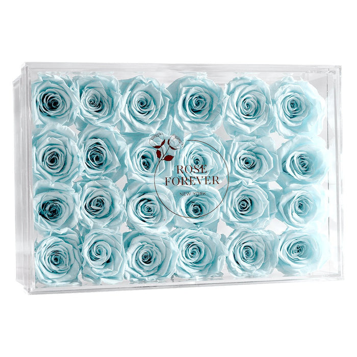 Rose Forever 24 Baby Blue Roses - Rectangular Crystal Box