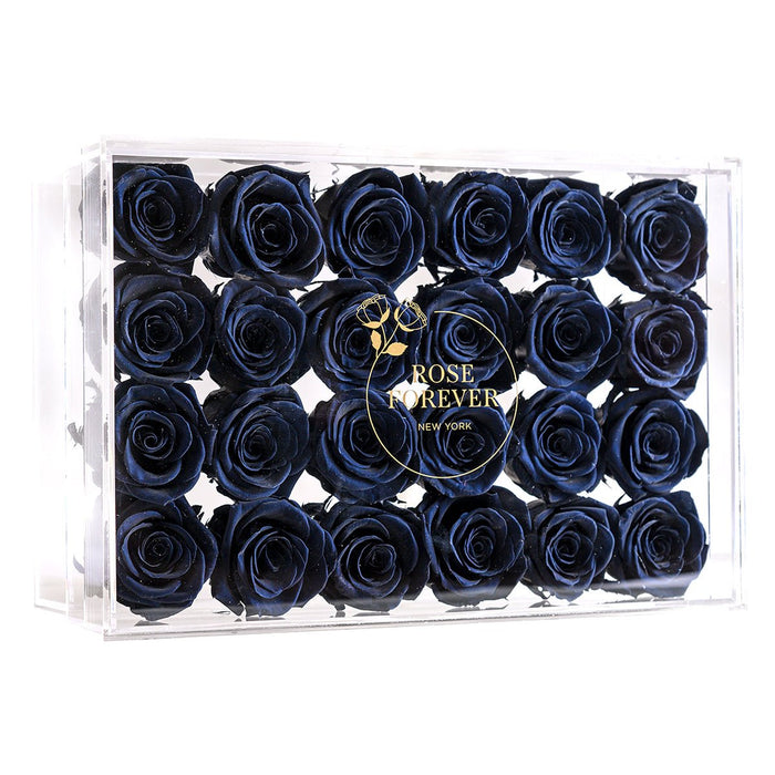 Rose Forever 24 Black Roses - Rectangular Crystal Box