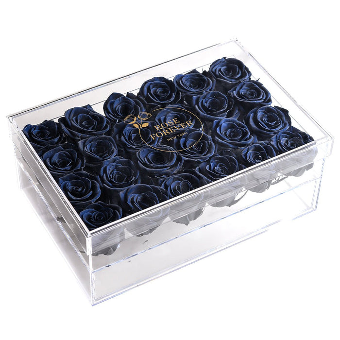 Rose Forever 24 Black Roses - Rectangular Crystal Box