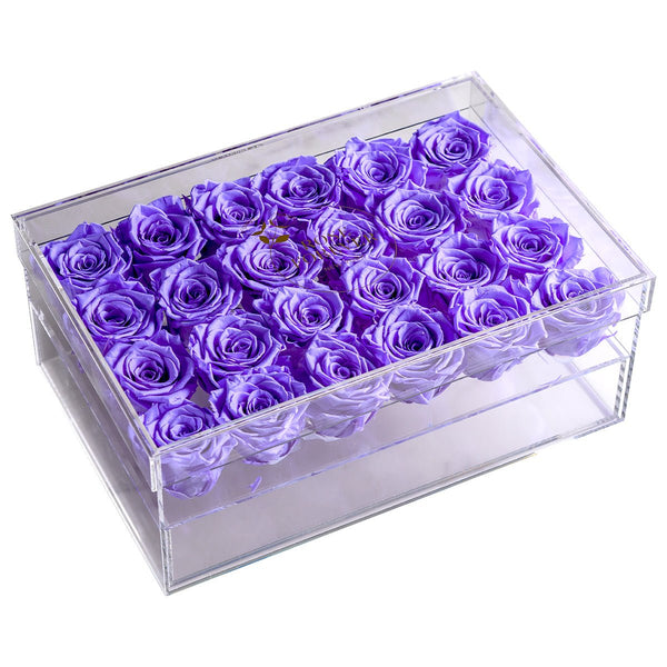 Rose Forever 24 Lavender Roses - Rectangular Crystal Box