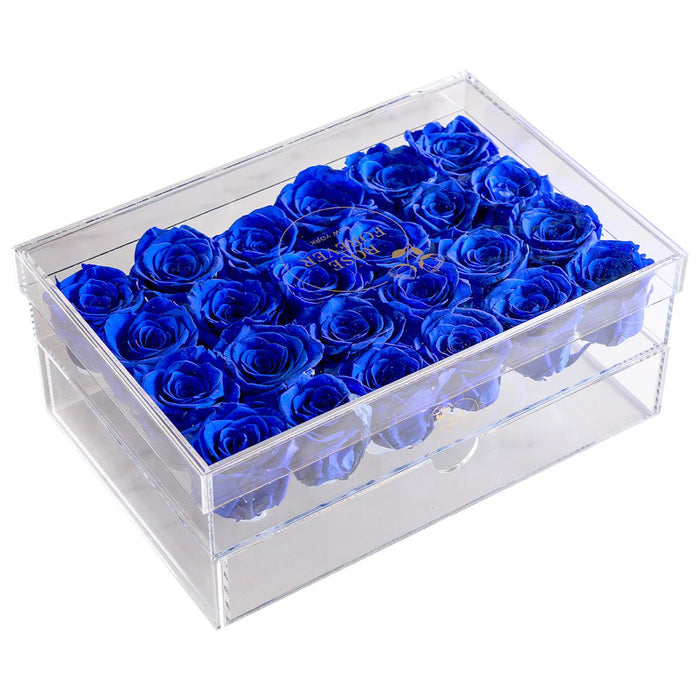 Rose Forever 24 Royal Blue Roses - Rectangular Crystal Box