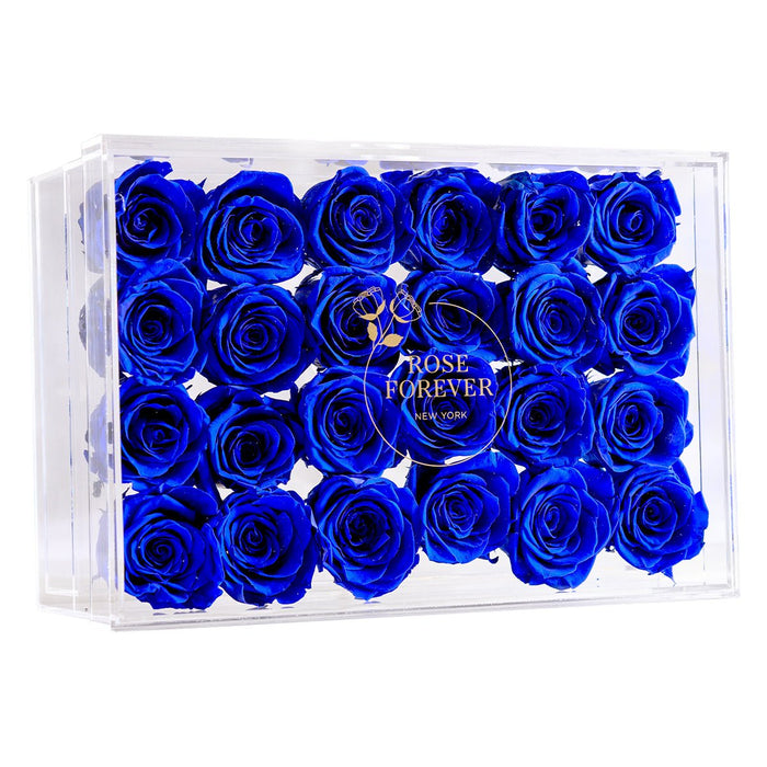 Rose Forever 24 Royal Blue Roses - Rectangular Crystal Box