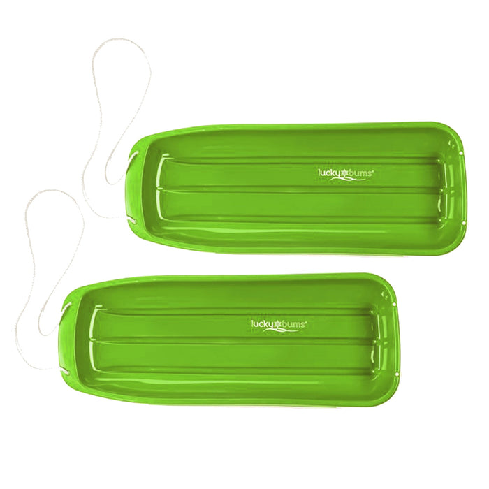 Lucky Bums Kids 48 Inch Plastic Snow Toboggan Sled w/ Pull Rope, Green (2 Pack)