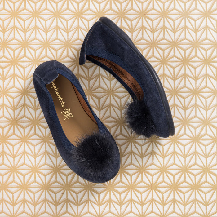 Elephantito Suede Pom Pom Ballerina Blue