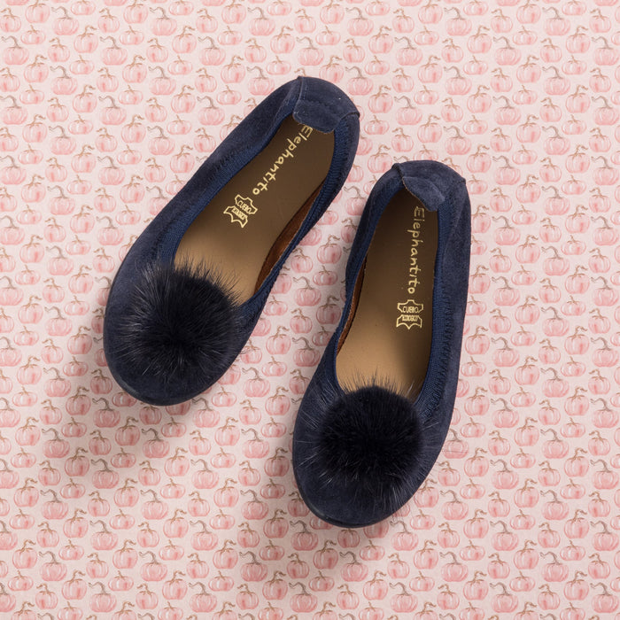 Elephantito Suede Pom Pom Ballerina Blue