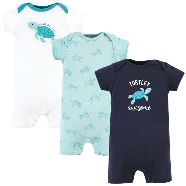 Hudson Baby Infant Boy Cotton Rompers, Sea Turtle