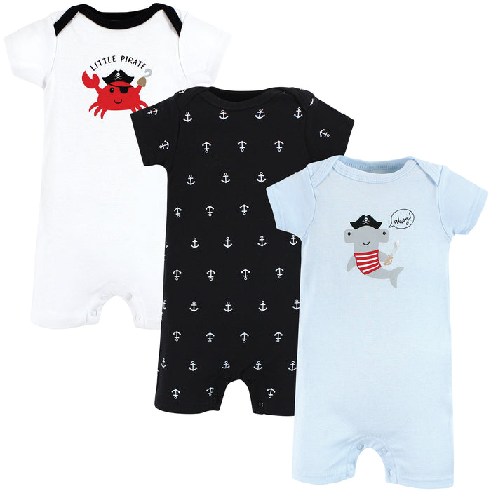 Hudson Baby Infant Boy Cotton Rompers, Pirate Shark