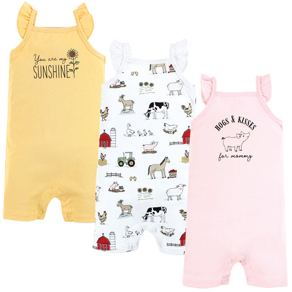 Hudson Baby Infant Girl Cotton Rompers, Hogs And Kisses