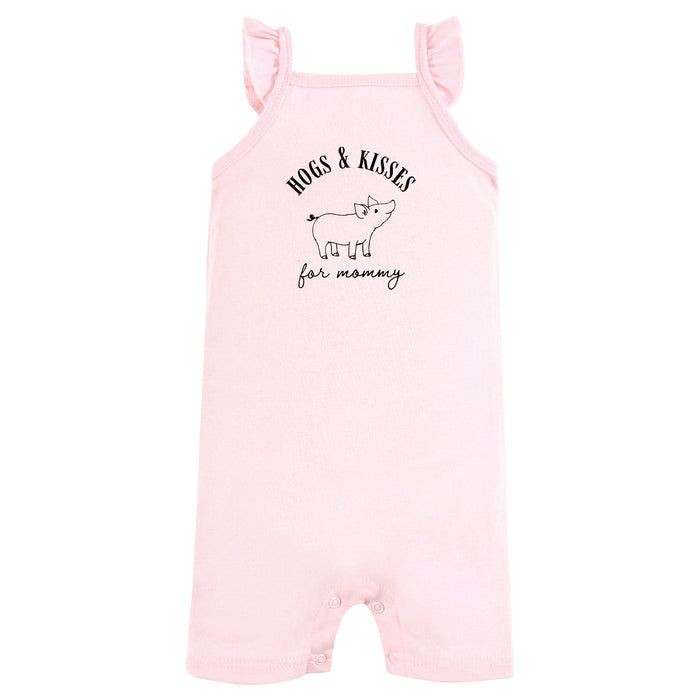 Hudson Baby Infant Girl Cotton Rompers, Hogs And Kisses