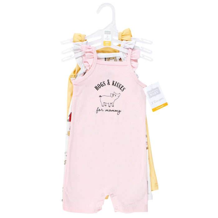 Hudson Baby Infant Girl Cotton Rompers, Hogs And Kisses