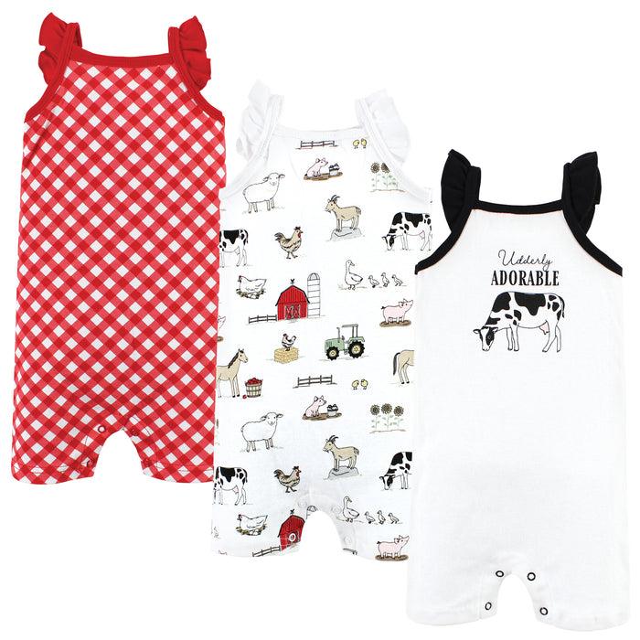 Hudson Baby Infant Girl Cotton Rompers, Udderly Adorable