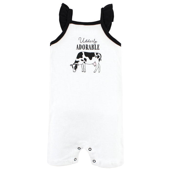 Hudson Baby Infant Girl Cotton Rompers, Udderly Adorable