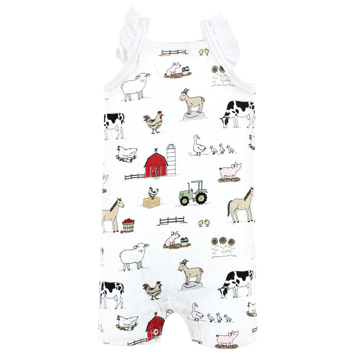 Hudson Baby Infant Girl Cotton Rompers, Udderly Adorable