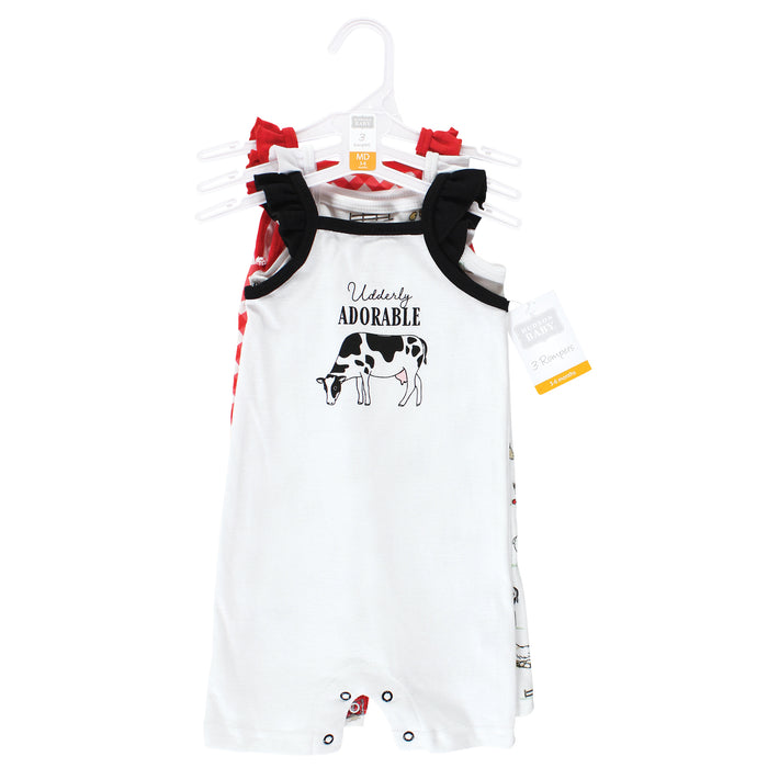 Hudson Baby Infant Girl Cotton Rompers, Udderly Adorable