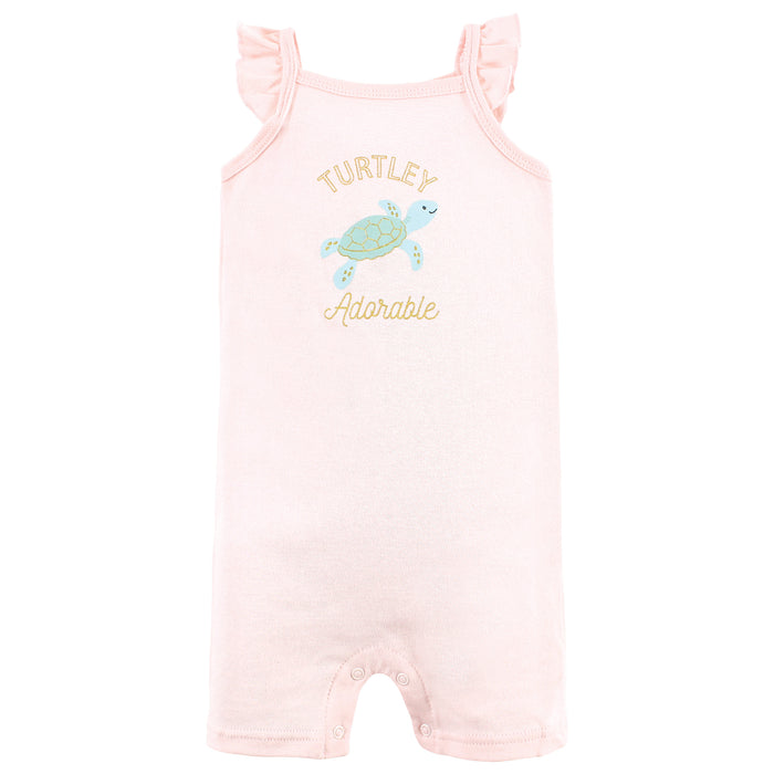 Hudson Baby Infant Girl Cotton Rompers, Turtley Adorable