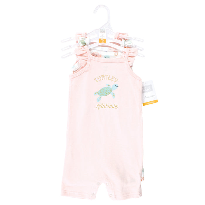 Hudson Baby Infant Girl Cotton Rompers, Turtley Adorable