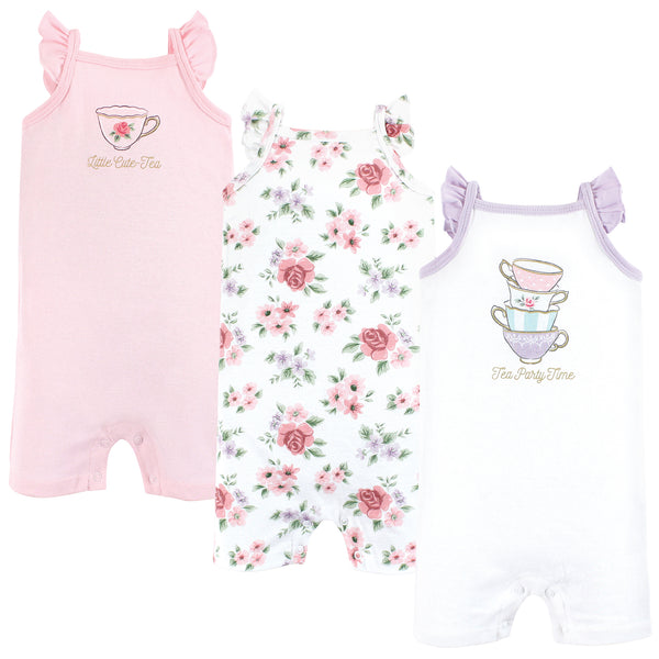 Hudson Baby Infant Girl Cotton Rompers, Tea Party