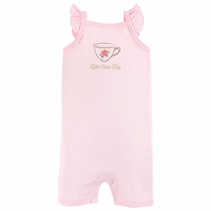 Hudson Baby Infant Girl Cotton Rompers, Tea Party