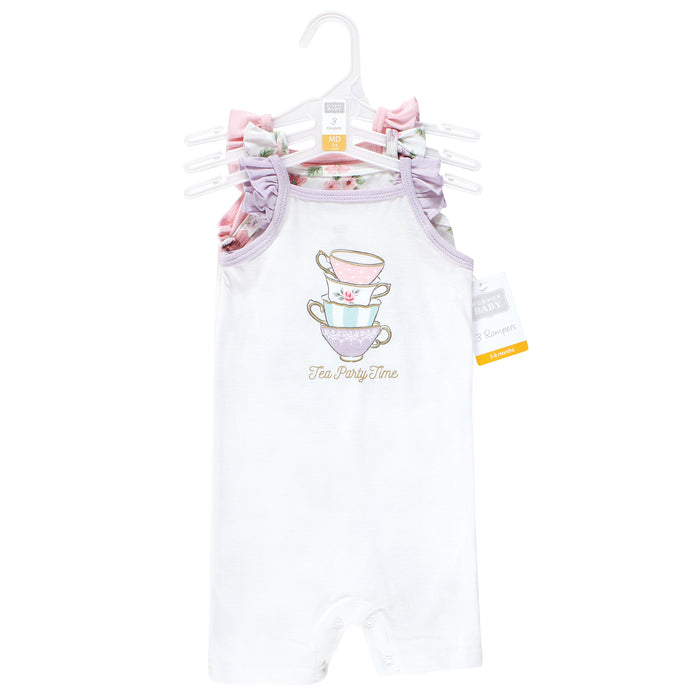 Hudson Baby Infant Girl Cotton Rompers, Tea Party