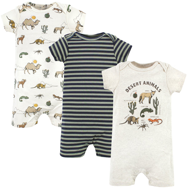 Hudson Baby Infant Boy Cotton Rompers, Desert Animals