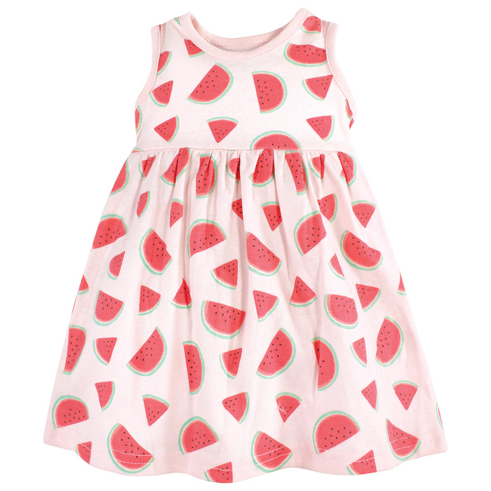 Hudson Baby Girls Cotton Dress and Cardigan Set, Coral Watermelon