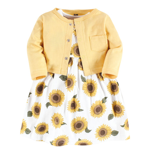 Hudson Baby Girls Cotton Dress and Cardigan Set, Sunflower