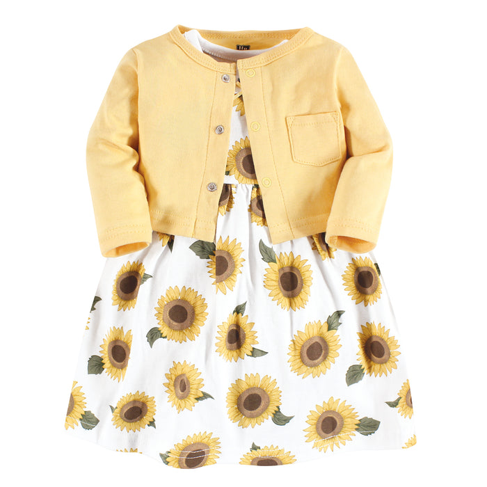 Hudson Baby Girls Cotton Dress and Cardigan Set, Sunflower