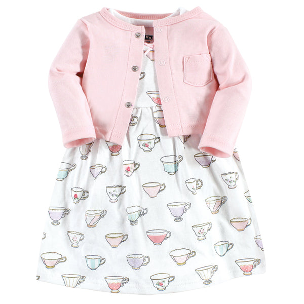 Hudson Baby Girls Cotton Dress and Cardigan Set, Tea Party