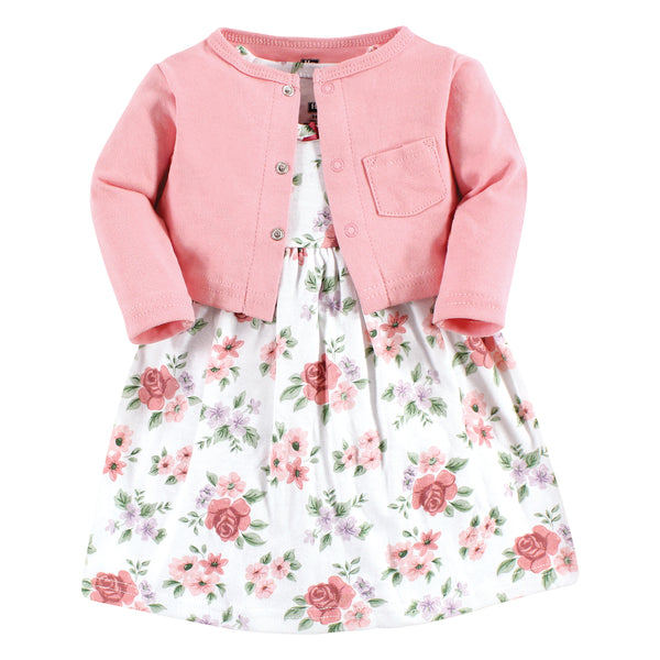 Hudson Baby Girls Cotton Dress and Cardigan Set, Vintage Floral