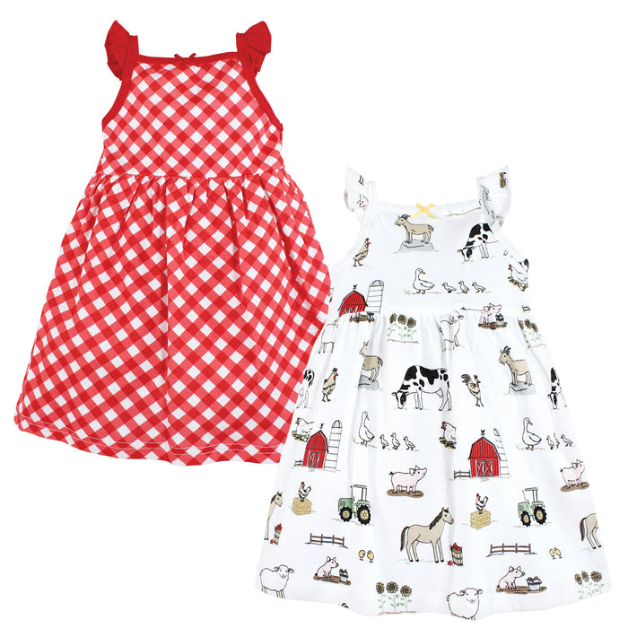 Hudson Baby Girls Cotton Dresses, Farm, 2-Pack