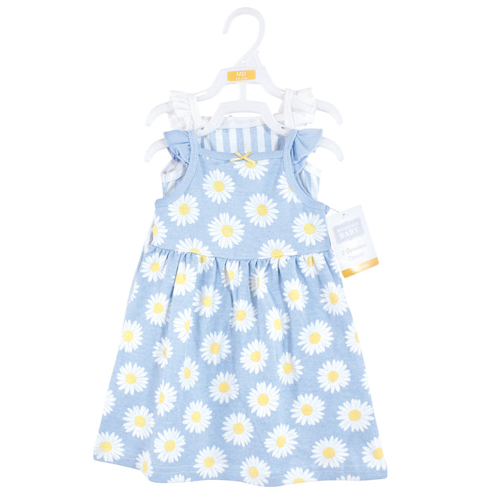 Hudson Baby Girls Cotton Dresses, Blue Daisy, 2-Pack