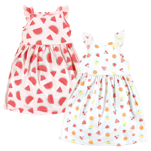 Hudson Baby Girls Cotton Dresses, Fruit Salad, 2-Pack