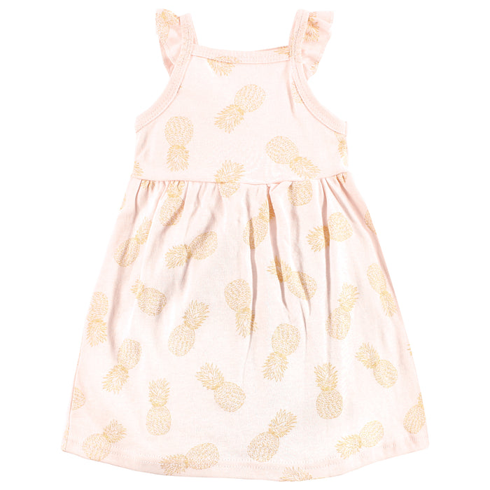 Hudson Baby Girls Cotton Dresses, Flamingo Pineapple, 2-Pack