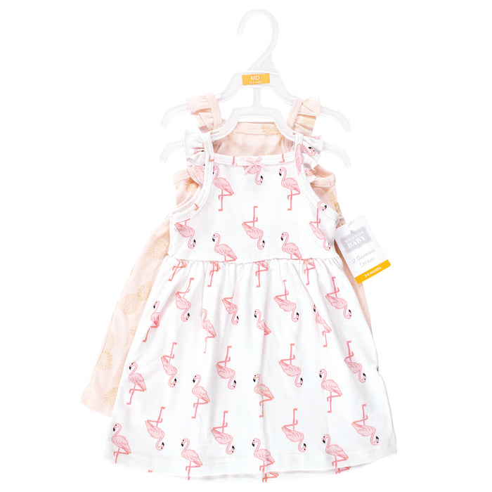 Hudson Baby Girls Cotton Dresses, Flamingo Pineapple, 2-Pack