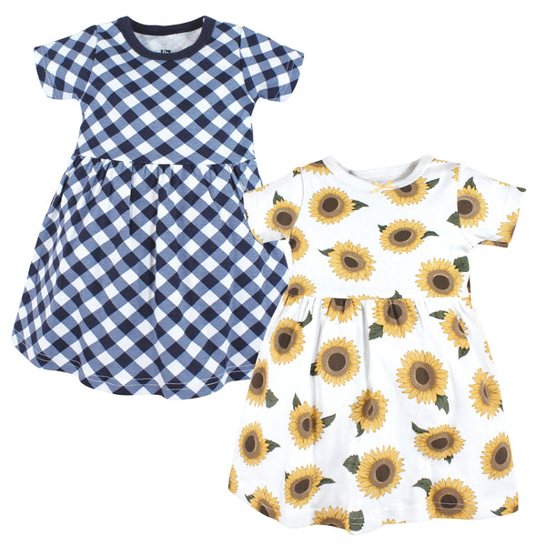 Hudson Baby Girls Cotton Dresses, Sunflower, 2-Pack