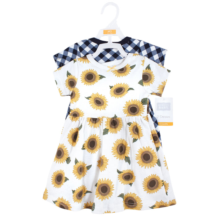 Hudson Baby Girls Cotton Dresses, Sunflower, 2-Pack