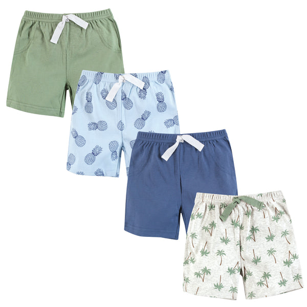 Hudson Baby Boy Shorts Bottoms 4-Pack, Palm Tree