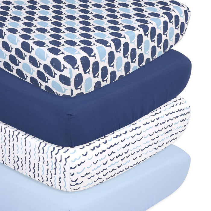 The Peanutshell Fitted Crib Sheet Set for Baby Boys or Baby Girls, Nautical, 4 Pack Set