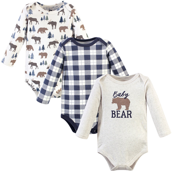 Hudson Baby Infant Boy Cotton Long-Sleeve Bodysuits 3 Pack, Moose Bear