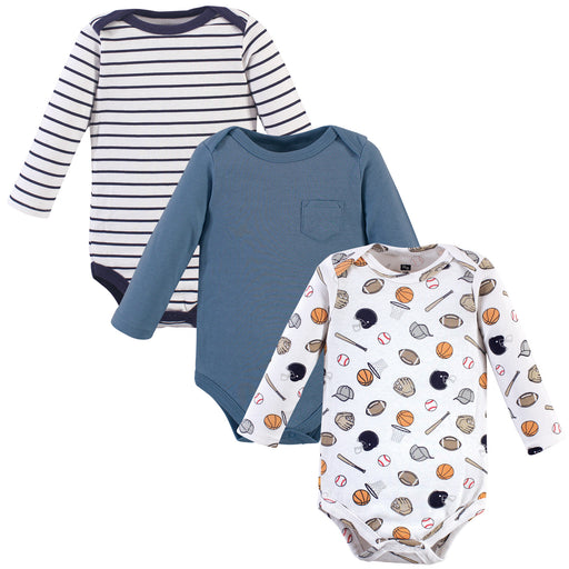 Hudson Baby Infant Boy Cotton Long-Sleeve Bodysuits 3 Pack, Basic Sports
