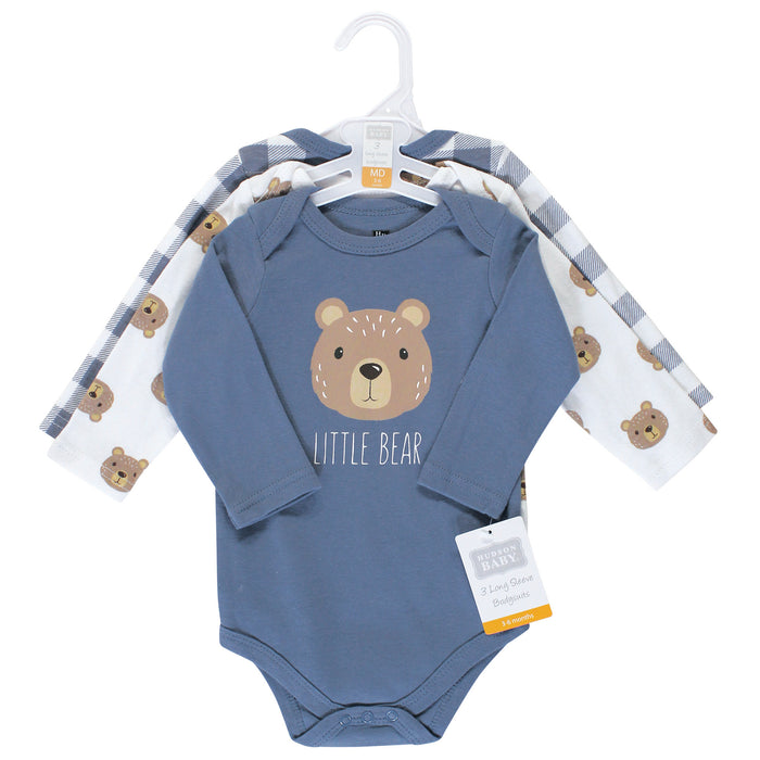 Hudson Baby Infant Boy Cotton Long-Sleeve Bodysuits 3 Pack, Little Bear
