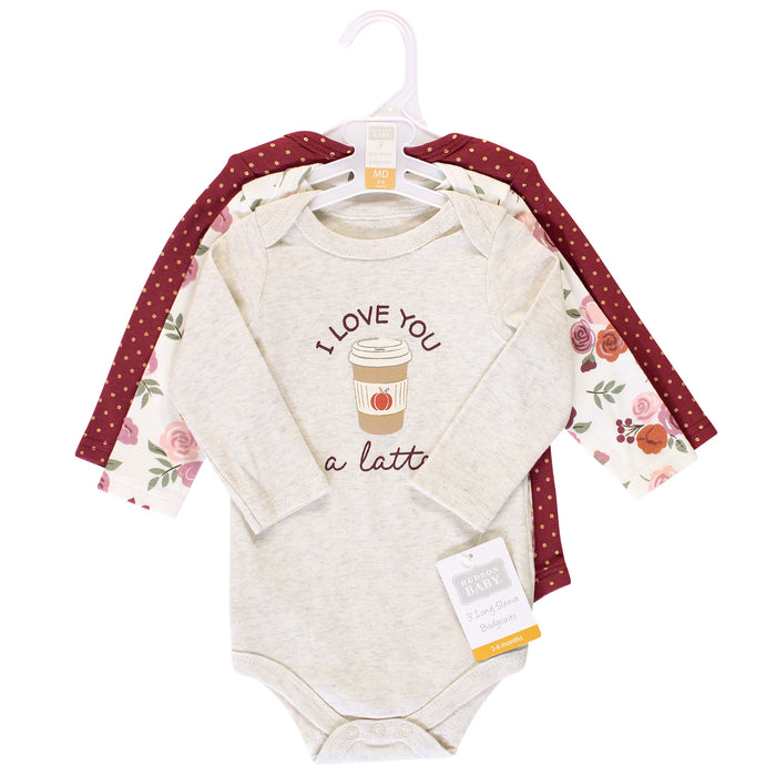 Hudson Baby Infant Girl Cotton Long-Sleeve Bodysuits 3-pack, Pumpkin Spice