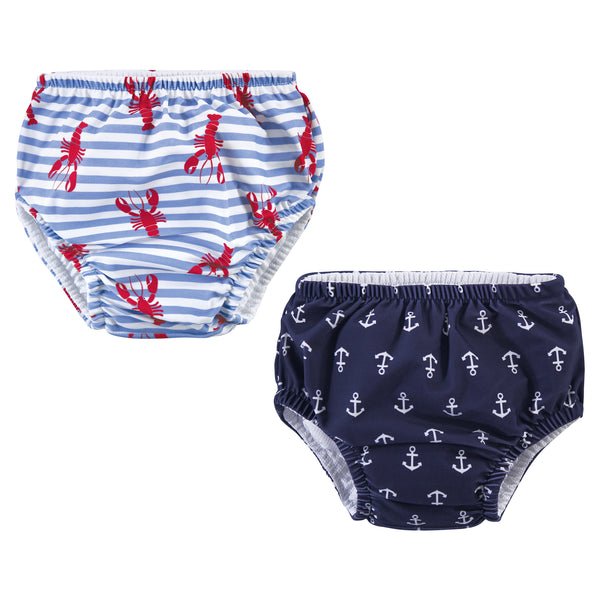 Hudson Baby Infant and Toddler Boy 2-Pack Swim Diapers, Anchors