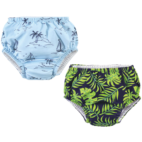 Hudson Baby Infant and Toddler Boy 2-Pack Swim Diapers, Tropical Leaves