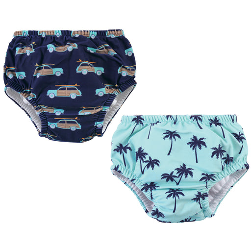 Hudson Baby Infant and Toddler Boy 2-Pack Swim Diapers, Palm Trees