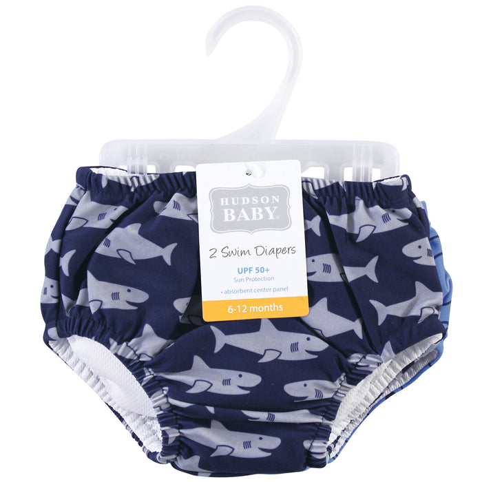 Hudson Baby Infant and Toddler Boy 2-Pack Swim Diapers, Sharks
