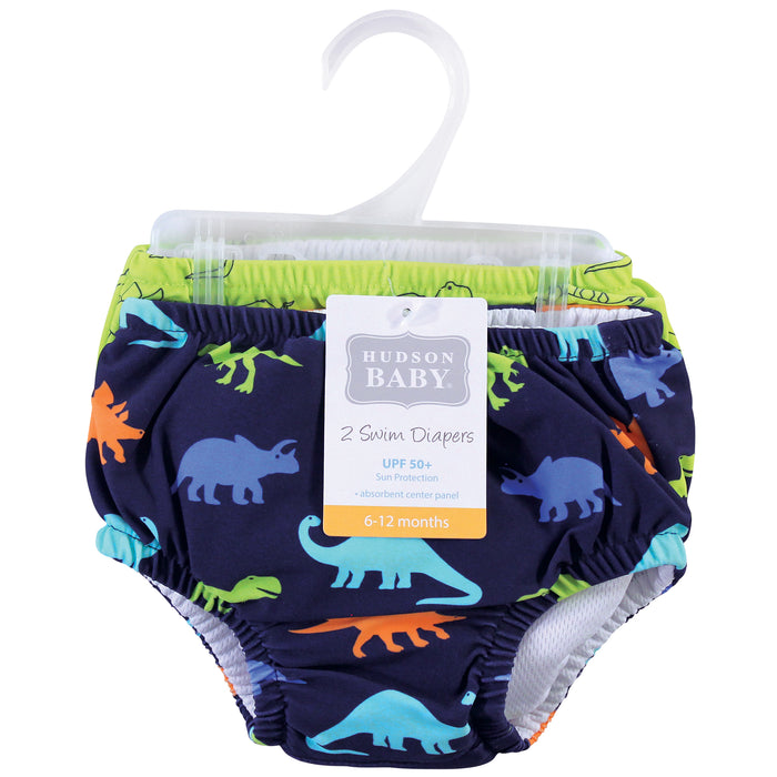 Hudson Baby Infant and Toddler Boy 2-Pack Swim Diapers, Dinosaurs
