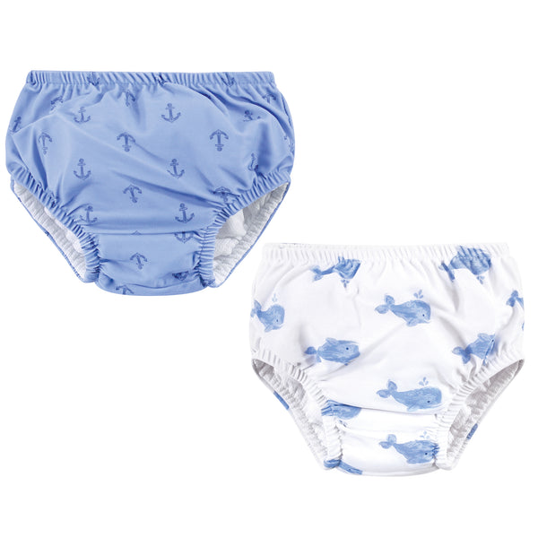 Hudson Baby Infant and Toddler Boy 2-Pack Swim Diapers, Blue Whale Navy Anchor